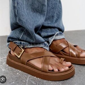 ZARA crossed strap brown sandals